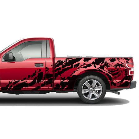 Nightmare's BED skull distorted Full Graphics tail Regular cab  2X Side design DECAL wrap Sticker for Ford F150 wrap-thirteenth-generation decal CAB 2015 – 2020 XL XLT