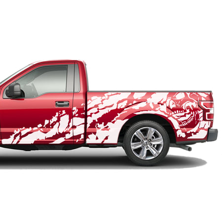 Nightmare's BED skull distorted Full Graphics tail Regular cab  2X Side design DECAL wrap Sticker for Ford F150 wrap-thirteenth-generation decal CAB 2015 – 2020 XL XLT
