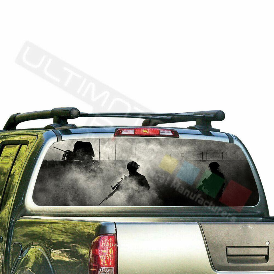 Army Designs Decals Window See Thru Stickers Perforated for Nissan Frontier 2018