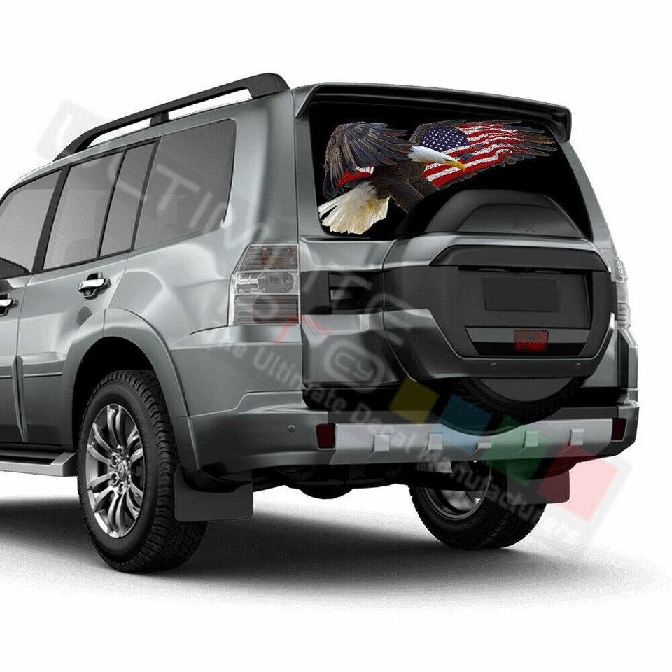 Eagles Designs Rear Window See Thru Stickers Perforated for Mitsubishi Pajero