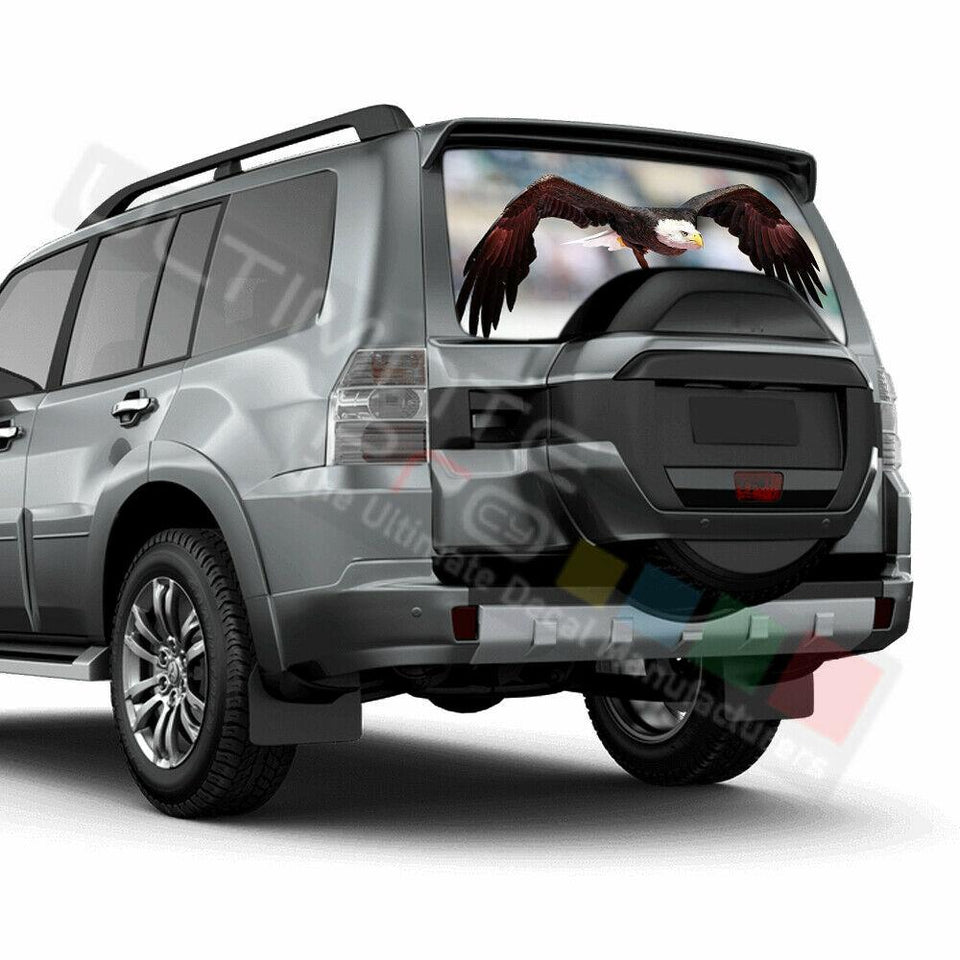 Eagles Designs Rear Window See Thru Stickers Perforated for Mitsubishi Pajero