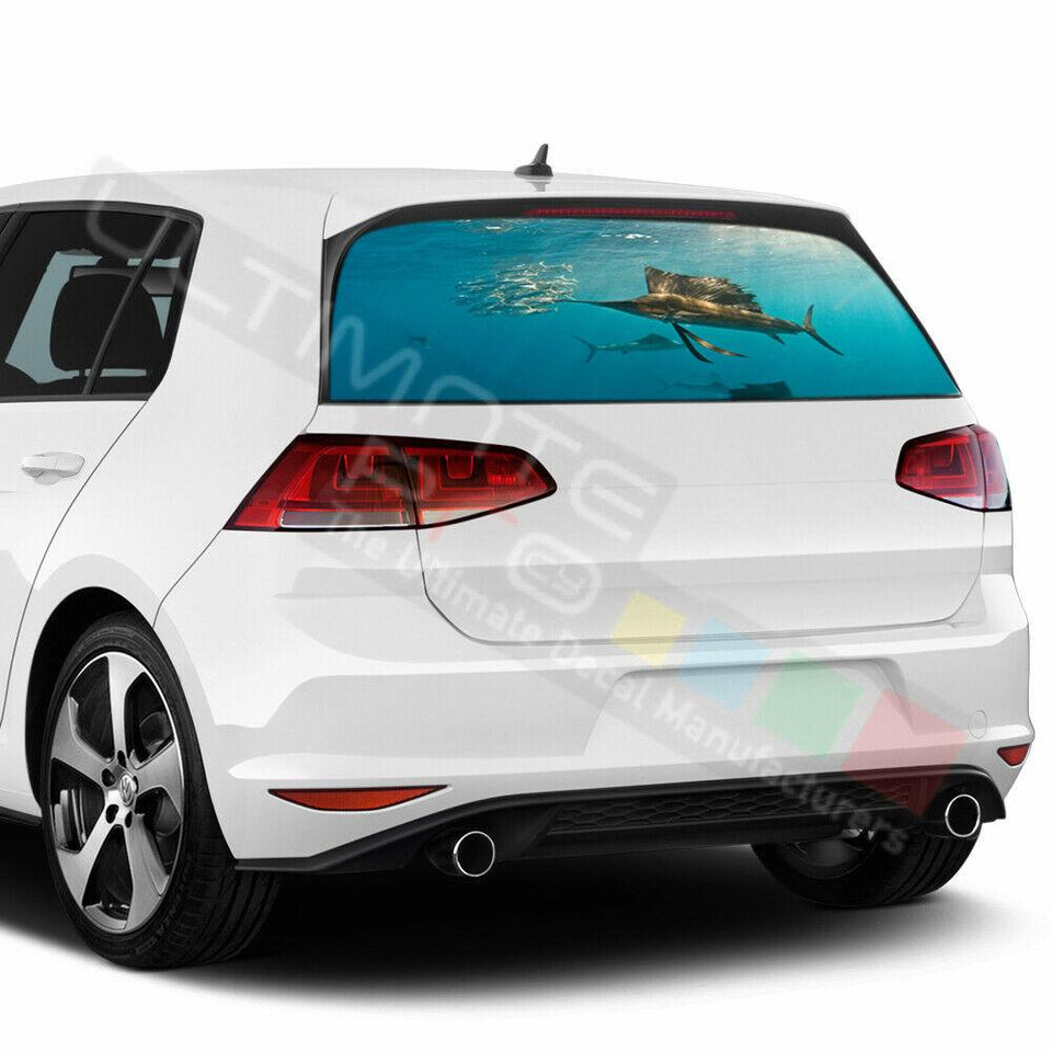 Fishing Decals Window See Thru Stickers Perforated for Volkswagen Golf 2017
