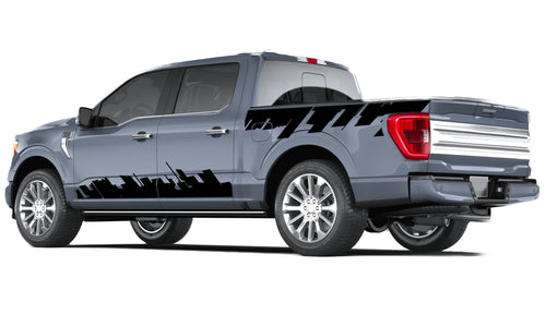 City skyline New York California LA Manhattan building contraction business  bed and door look wrap 14th Gen Graphic Graphics Crewcab cab 2X Side design DECAL bar Sticker for Ford F150 wrap-fourteenth -generation decal CAB 2020 2021 2022 2023 XL XLT