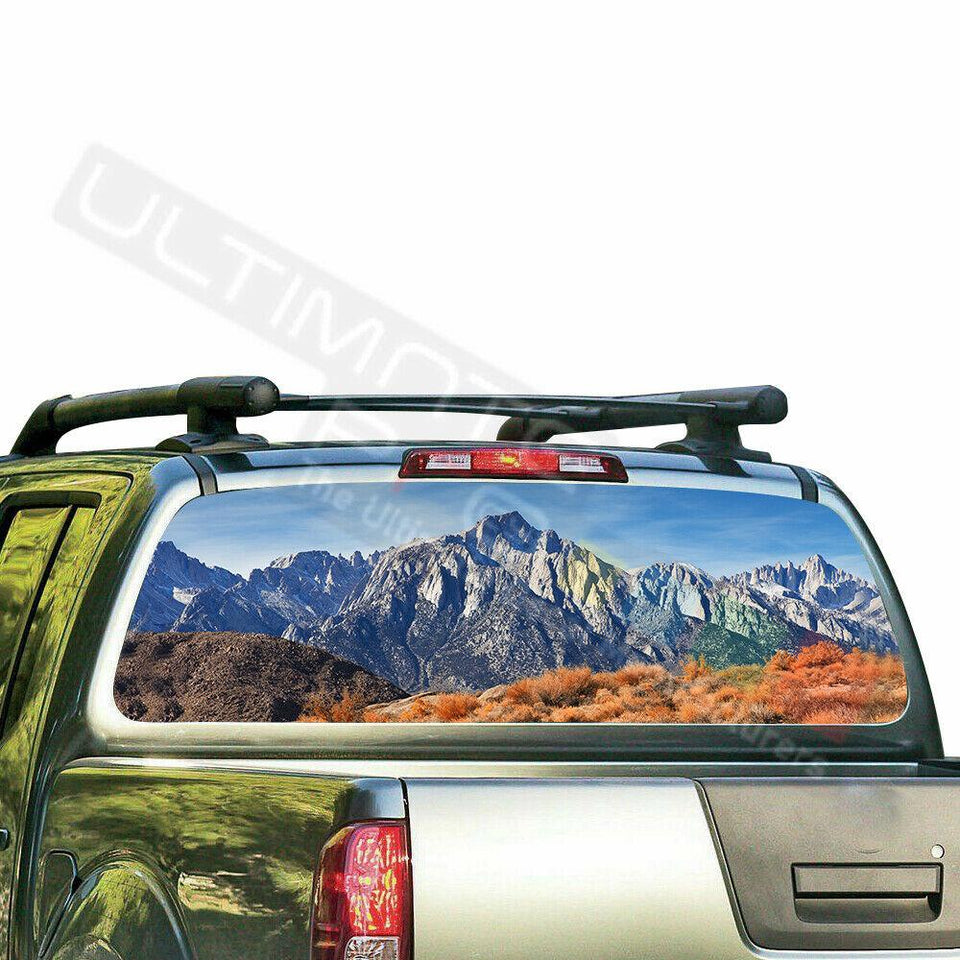 Mountains Design Decals Window See Thru Stickers Perforated for Nissan Frontier