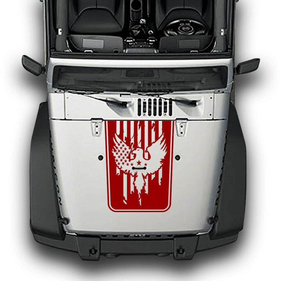 Flies In Freedom Eagle freedom Sticker Decal Vinyl bonnet Hood Stripes for Jeep Wrangler 2011 - 2019 - 2022 - 2024 JK JL