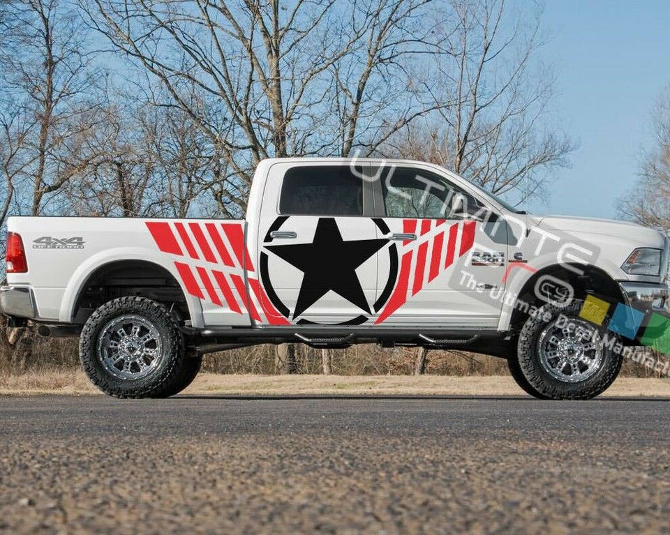 sheriff star graphics for Dodge Ram SRT 4x4 Lifted wrap 2015 - 2018 2024  Set Side Stripe Decal Sticker Kit