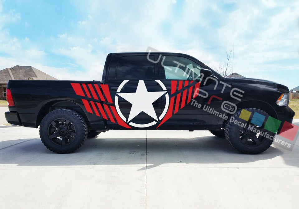 sheriff star graphics for Dodge Ram SRT 4x4 Lifted wrap 2015 - 2018 2024  Set Side Stripe Decal Sticker Kit