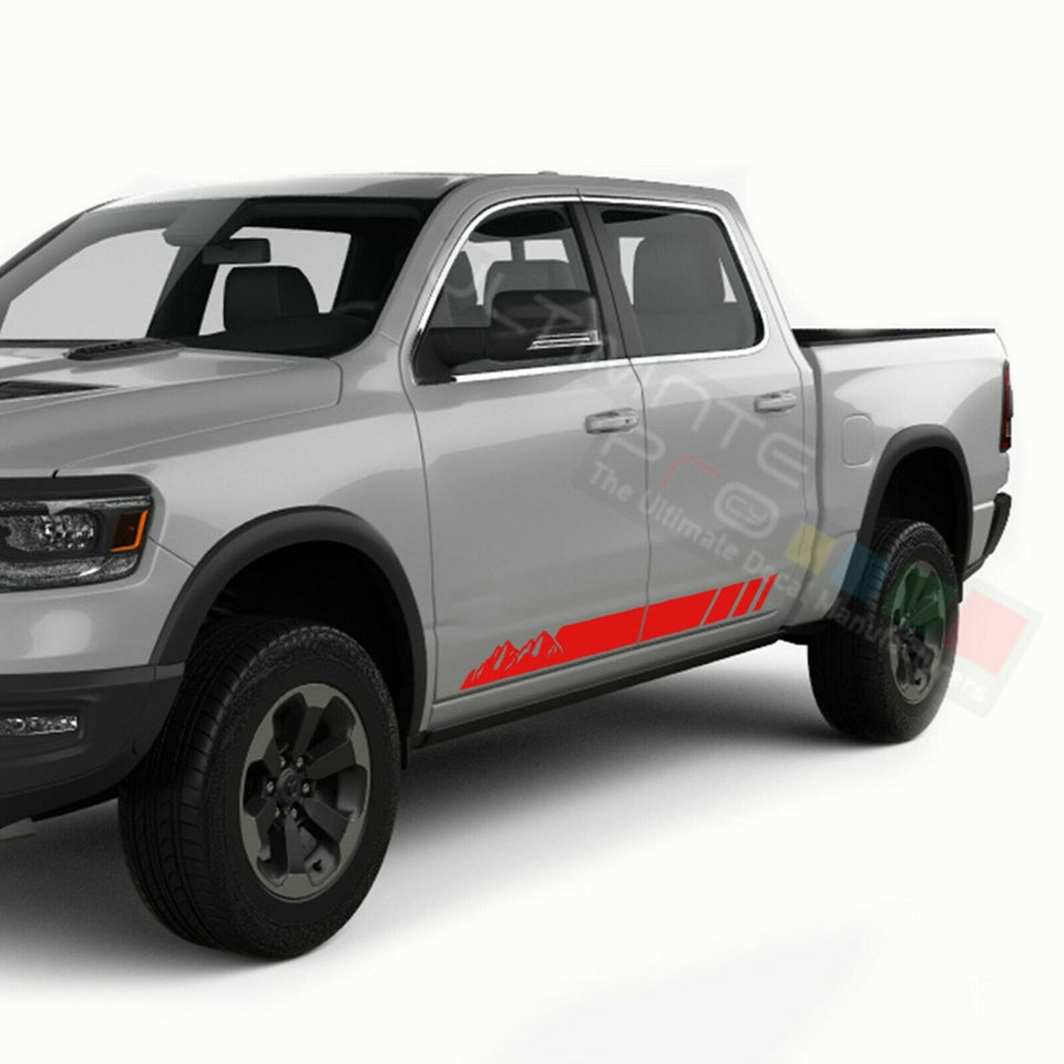 Side Doors Mountains Stripes Wrap Decal Sticker for Dodge Ram Crew Cab 1500