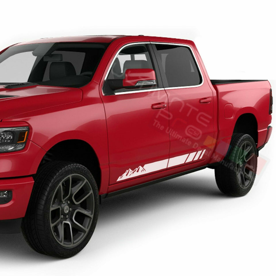 Side Doors Mountains Stripes Wrap Decal Sticker for Dodge Ram Crew Cab 1500