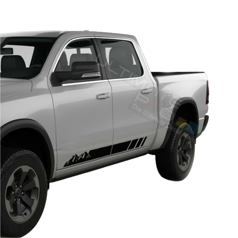 Side Doors Mountains Stripes Wrap Decal Sticker for Dodge Ram Crew Cab 1500