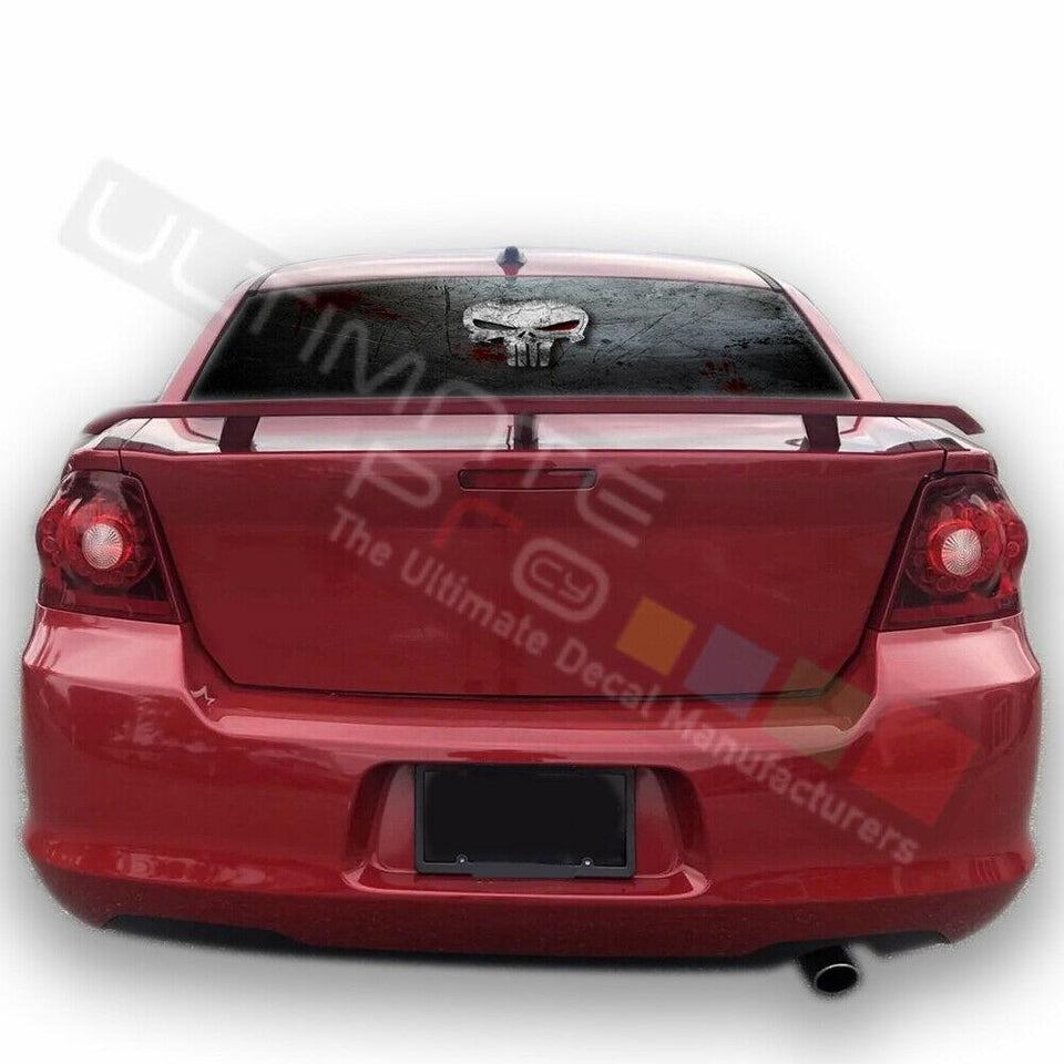 Skulls design Rear Window See Thru Stickers Perforated for Dodge Avenger 2002 - 2006 - 2009 - 2012 - 2014
