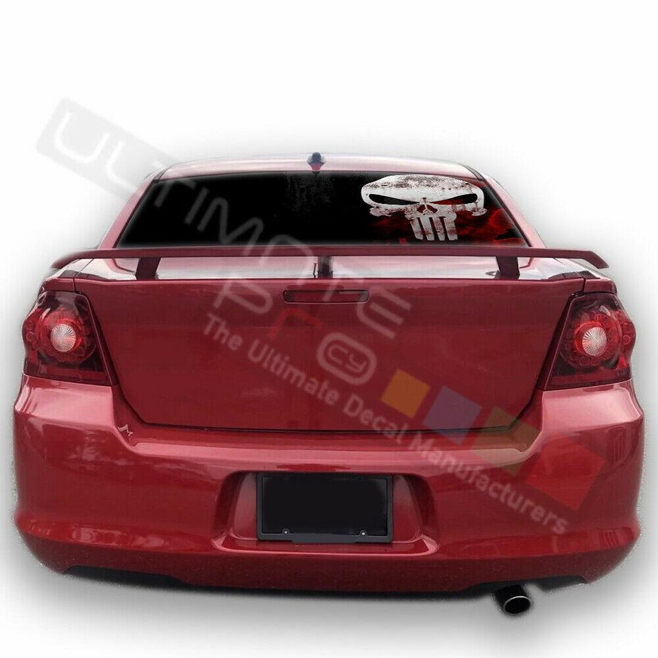 Skulls design Rear Window See Thru Stickers Perforated for Dodge Avenger 2002 - 2006 - 2009 - 2012 - 2014