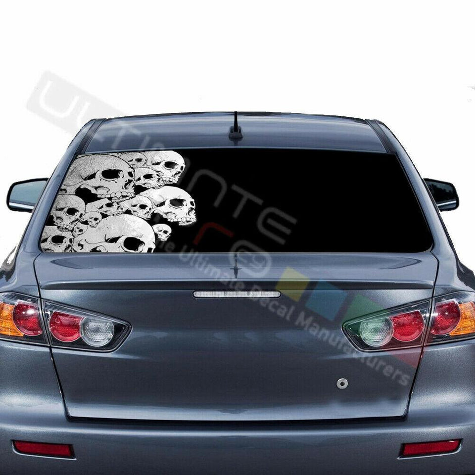 Skulls Design Rear Window See Thru Stickers Perforated for Mitsubishin Evo 2018