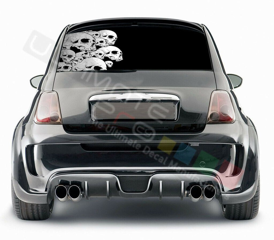 Skulls designs Decals Rear Window See Thru Stickers Perforated for FIAT 500 2020