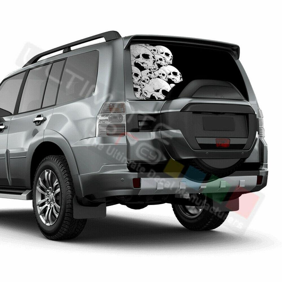 Skulls Designs Rear Window See Thru Stickers Perforated for Mitsubishi Pajero