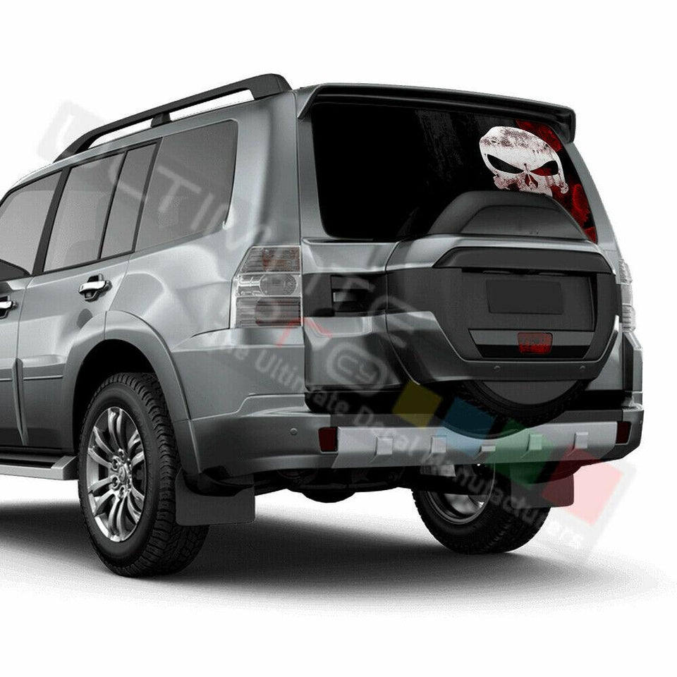 Skulls Designs Rear Window See Thru Stickers Perforated for Mitsubishi Pajero