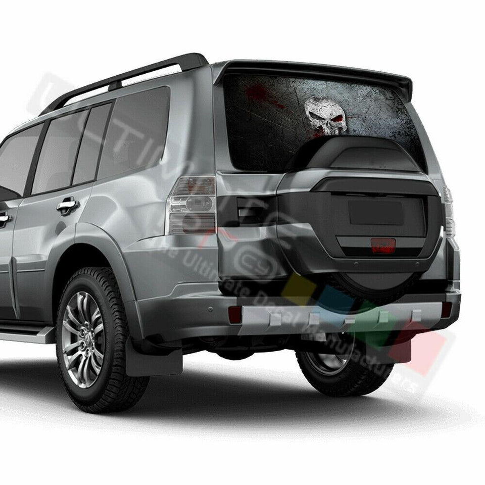 Skulls Designs Rear Window See Thru Stickers Perforated for Mitsubishi Pajero