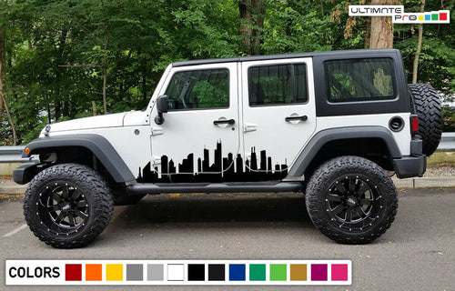 Sticker kit For Jeep Wrangler JK JL door Chicago city stripe graphics wrap skyline