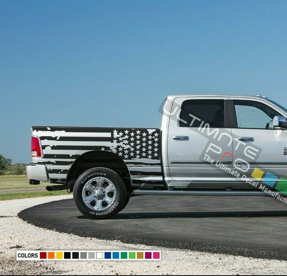 2x Stickers side bed Stripes for Dodge Ram design US flag American 2009 - 2023