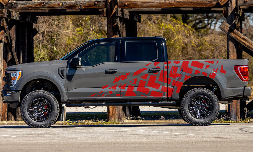 Rock crawling Tire print 14th Gen Graphic skull distorted Graphics crewcab cab 2X Side design DECAL bar Sticker for Ford F150 wrap-thirteenth-generation decal CAB 2020 2021 2022XL XLT