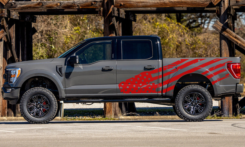 Usa big flag look 14th Gen Graphic skull distorted Graphics crewcab cab 2X Side design DECAL bar Sticker for Ford F150 wrap-thirteenth-generation decal CAB 2020 2021 2022 2023 XL XLT