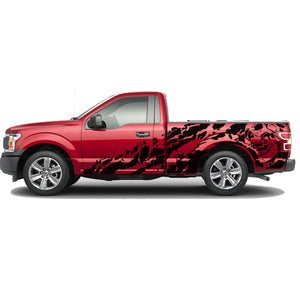 Nightmare's BED skull distorted Full Graphics tail Regular cab  2X Side design DECAL wrap Sticker for Ford F150 wrap-thirteenth-generation decal CAB 2015 – 2020 XL XLT