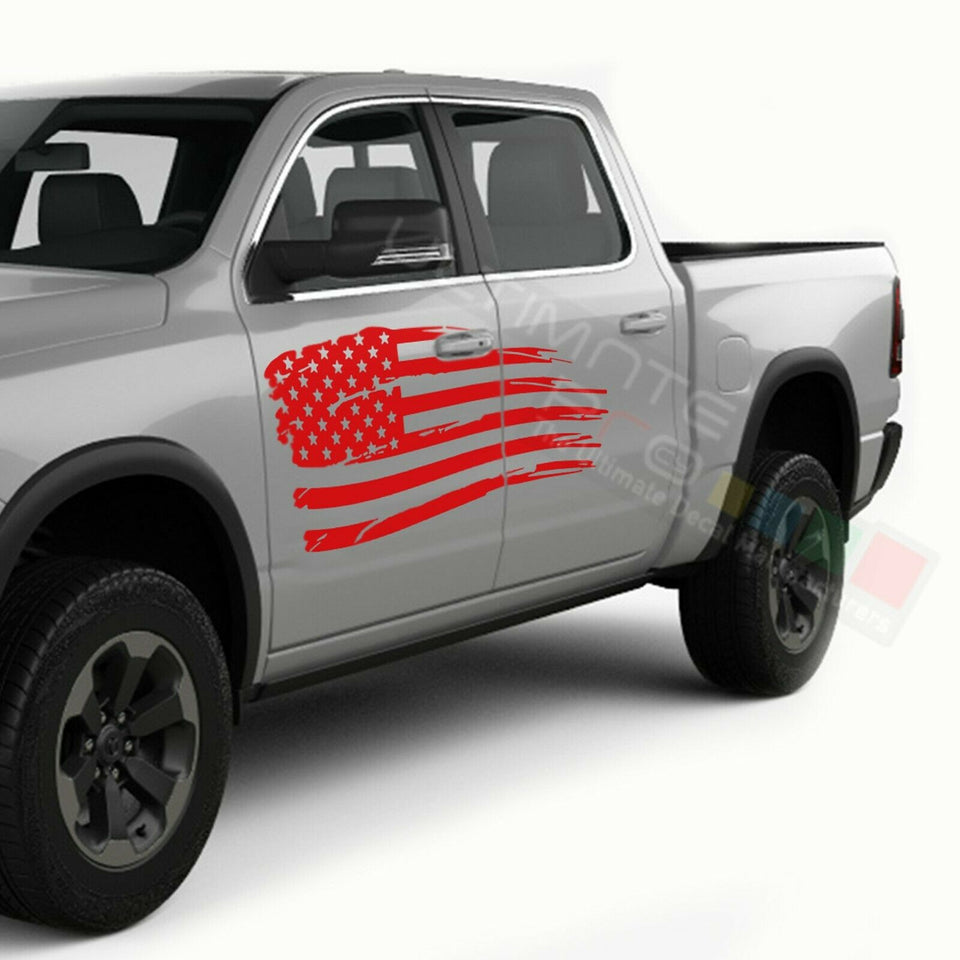 American Flag Side Doors Stripes Wrap Decal Sticker for Dodge Ram Crew Cab 1500