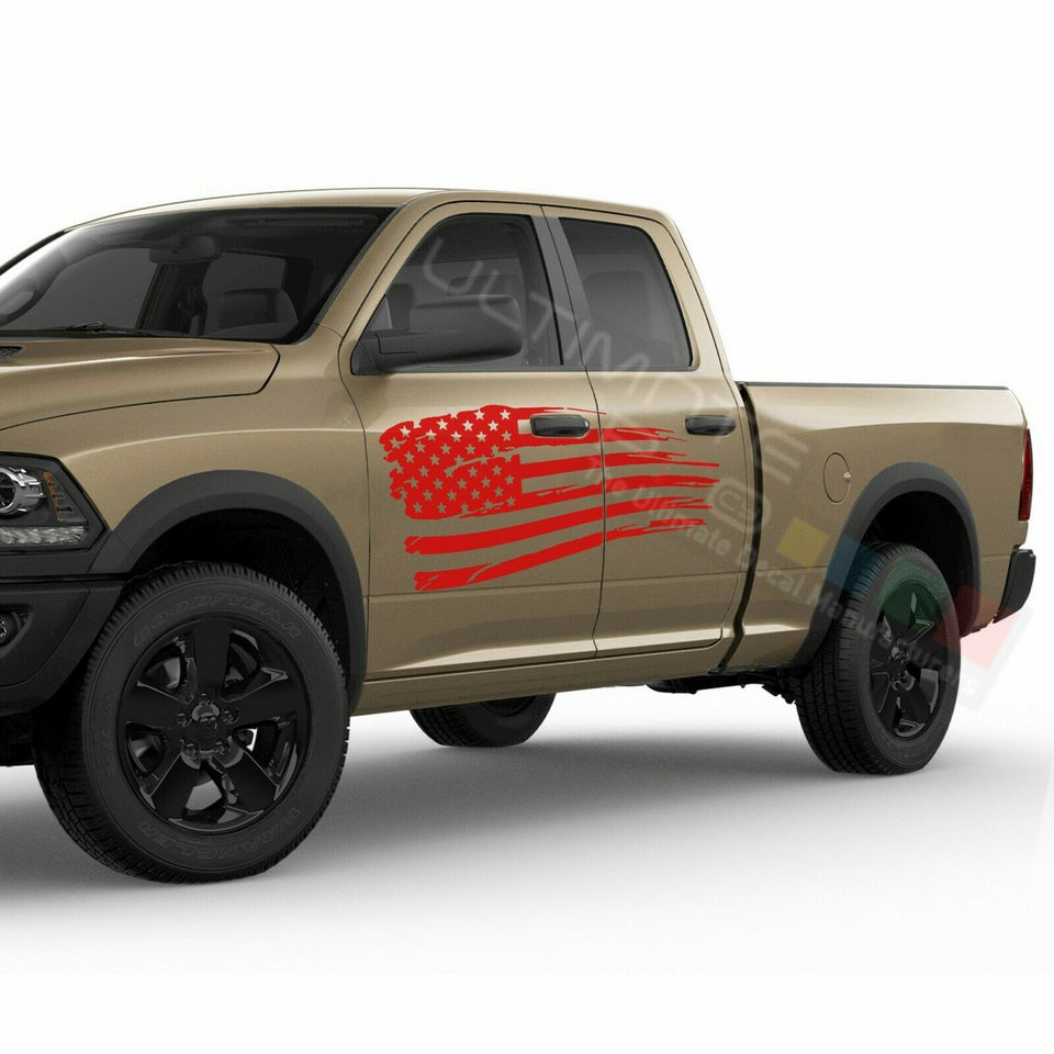 American Flag Side Doors Wrap Decal Sticker for Dodge Ram Quad Cab 1500