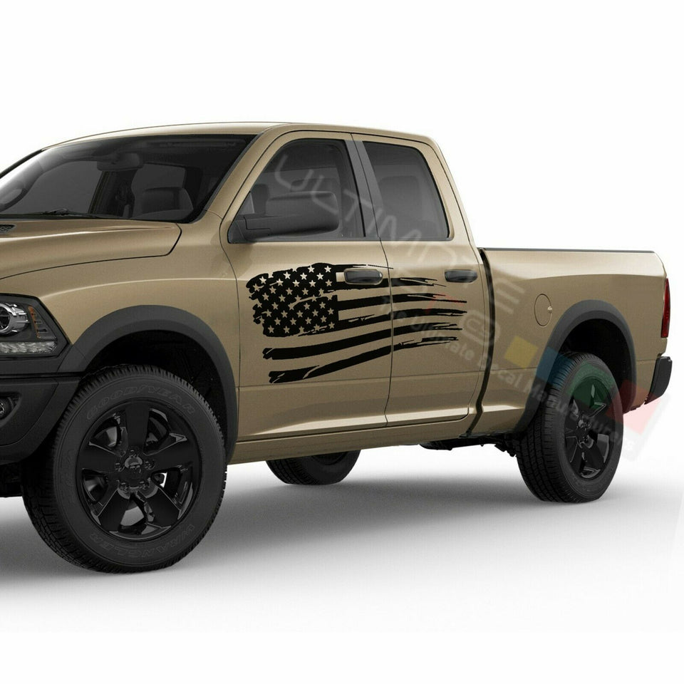 American Flag Side Doors Wrap Decal Sticker for Dodge Ram Quad Cab 1500