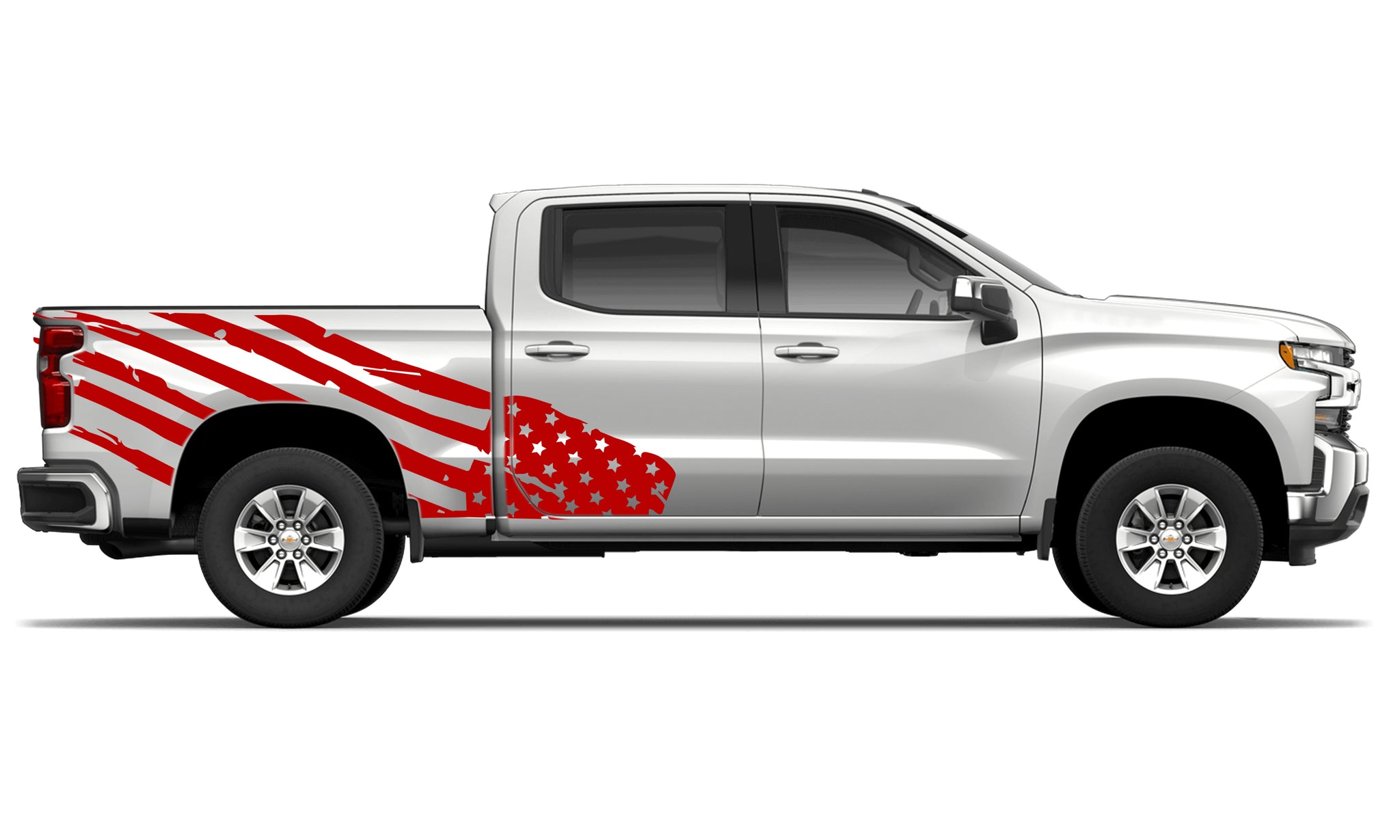 2-Pack USA Flag Pickup Side Bed Decals For Chevy Silverado 1500/2500/3500 HD – Glossy Black Vinyl