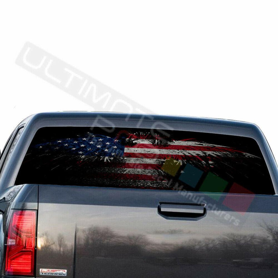 Country Flags Rear Window See Thru Stickers Perforated for GMC Sierra 2018 2019