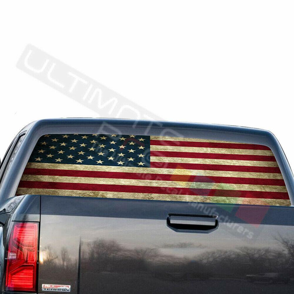 Country Flags Rear Window See Thru Stickers Perforated for GMC Sierra 2018 2019