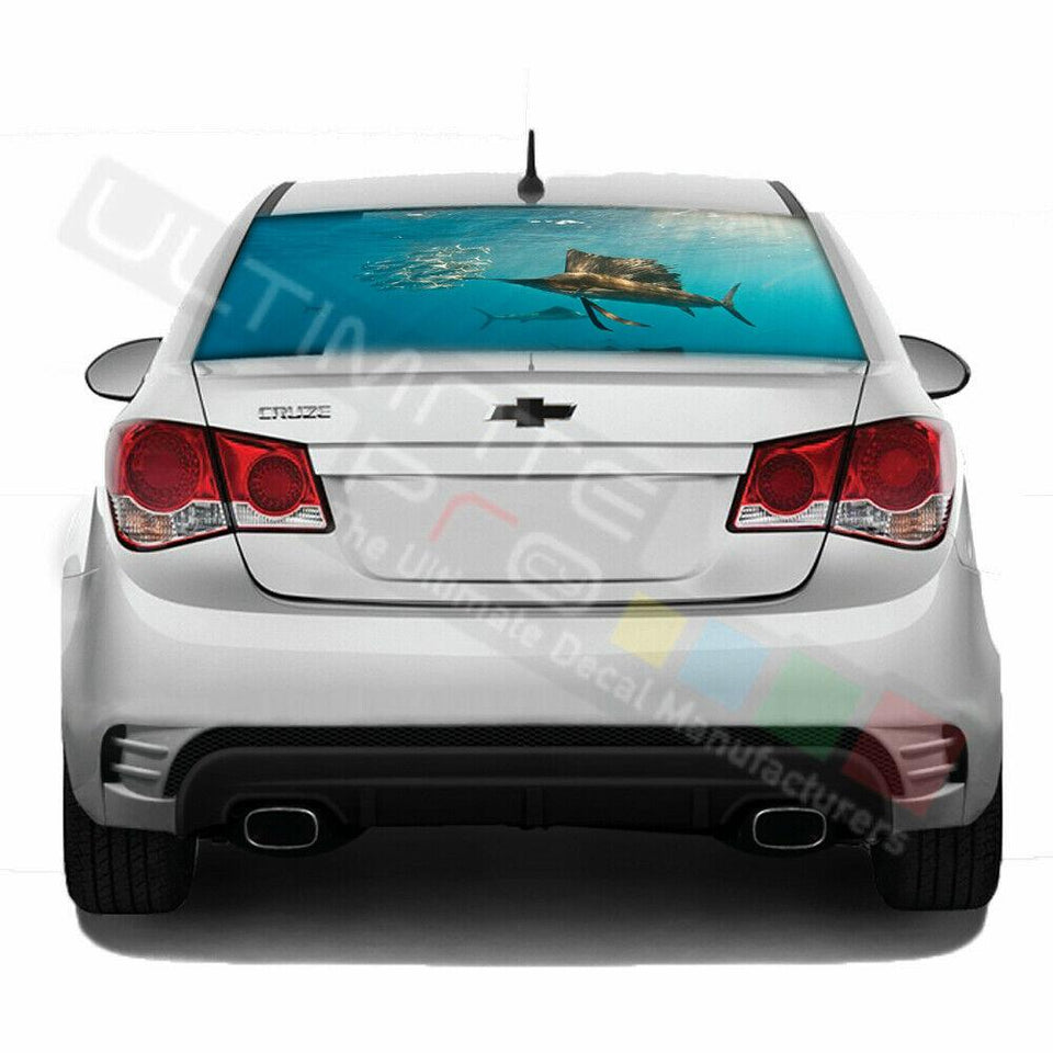 Fishing Decals Rear Window See Thru Sticker Perforated for Chevrolet Cruze 2020