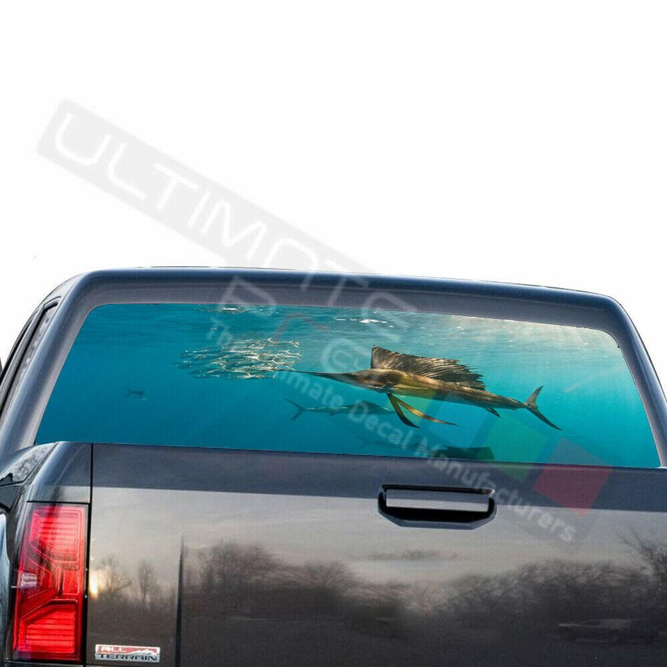 Fishing Decals Rear Window See Thru Stickers Perforated for GMC Sierra 2018 2019