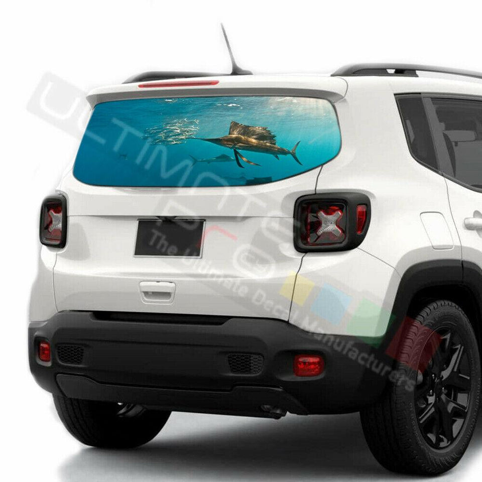 Fishing Decals Rear Window See Thru Stickers Perforated for Jeep Renegade 2020