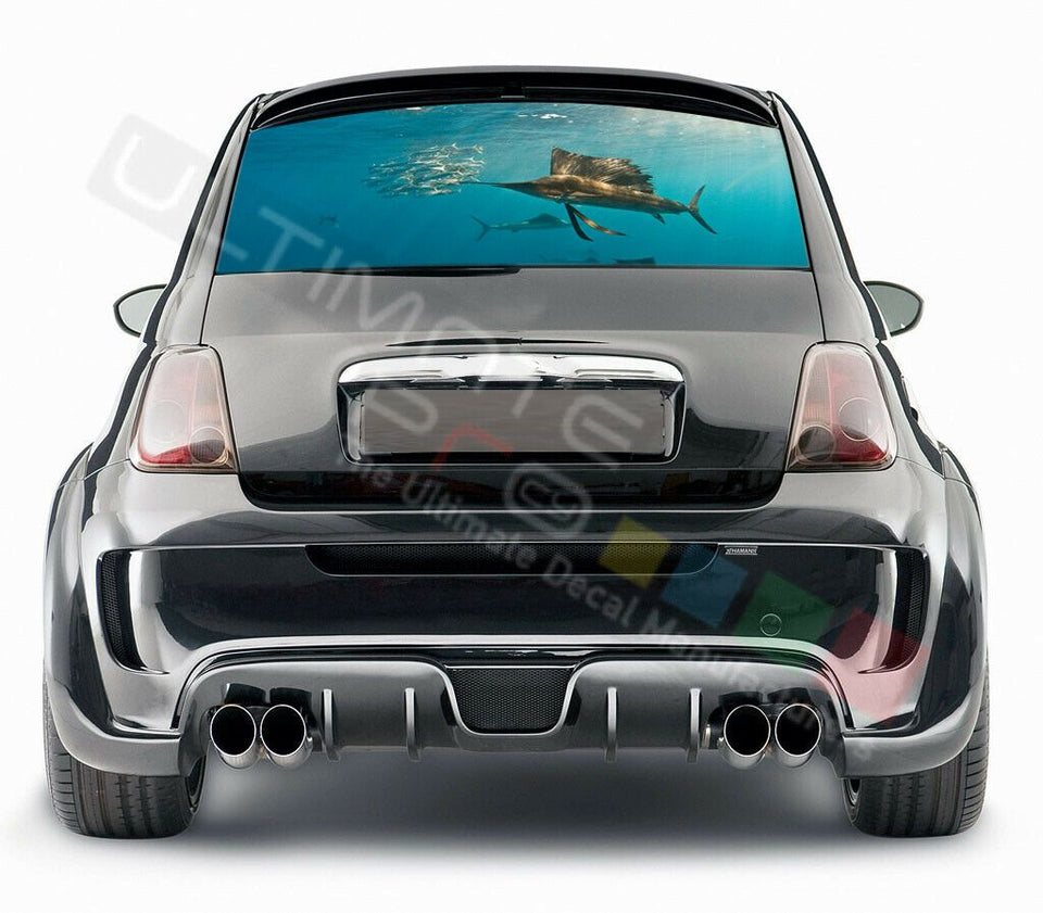 Fishing Design Decals Rear Window See Thru Stickers Perforated for FIAT 500 2020