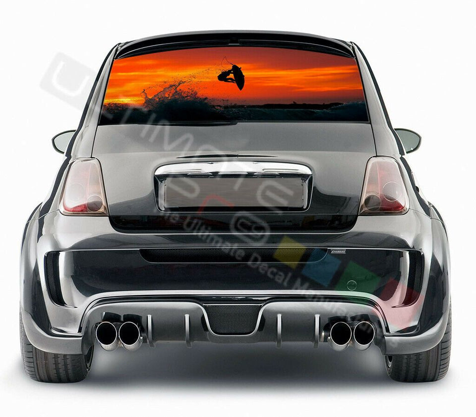 Fishing Design Decals Rear Window See Thru Stickers Perforated for FIAT 500 2020