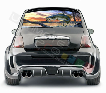 Fishing Design Decals Rear Window See Thru Stickers Perforated for FIAT 500 2020