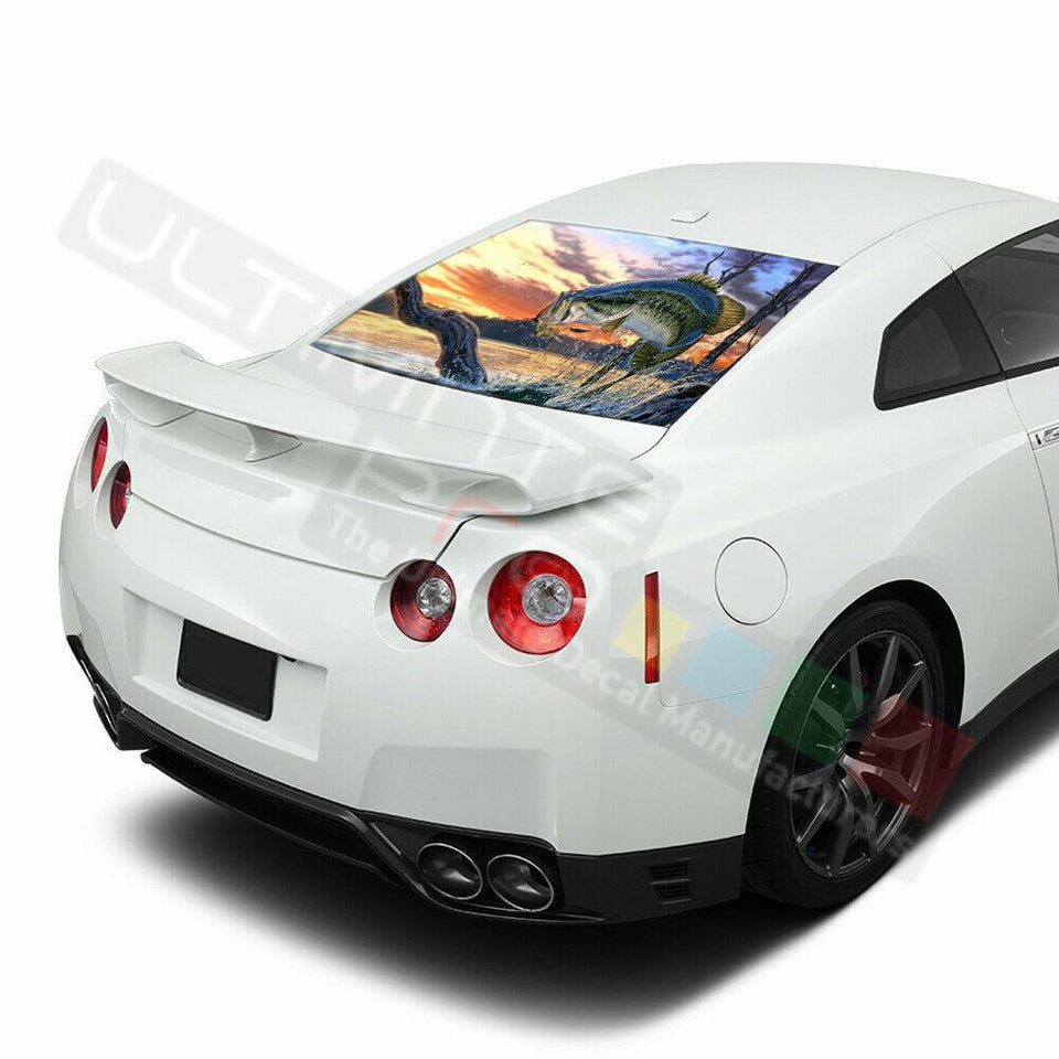 Fishing Design Decals Window See Thru Stickers Perforated for Nissan GTR 2019