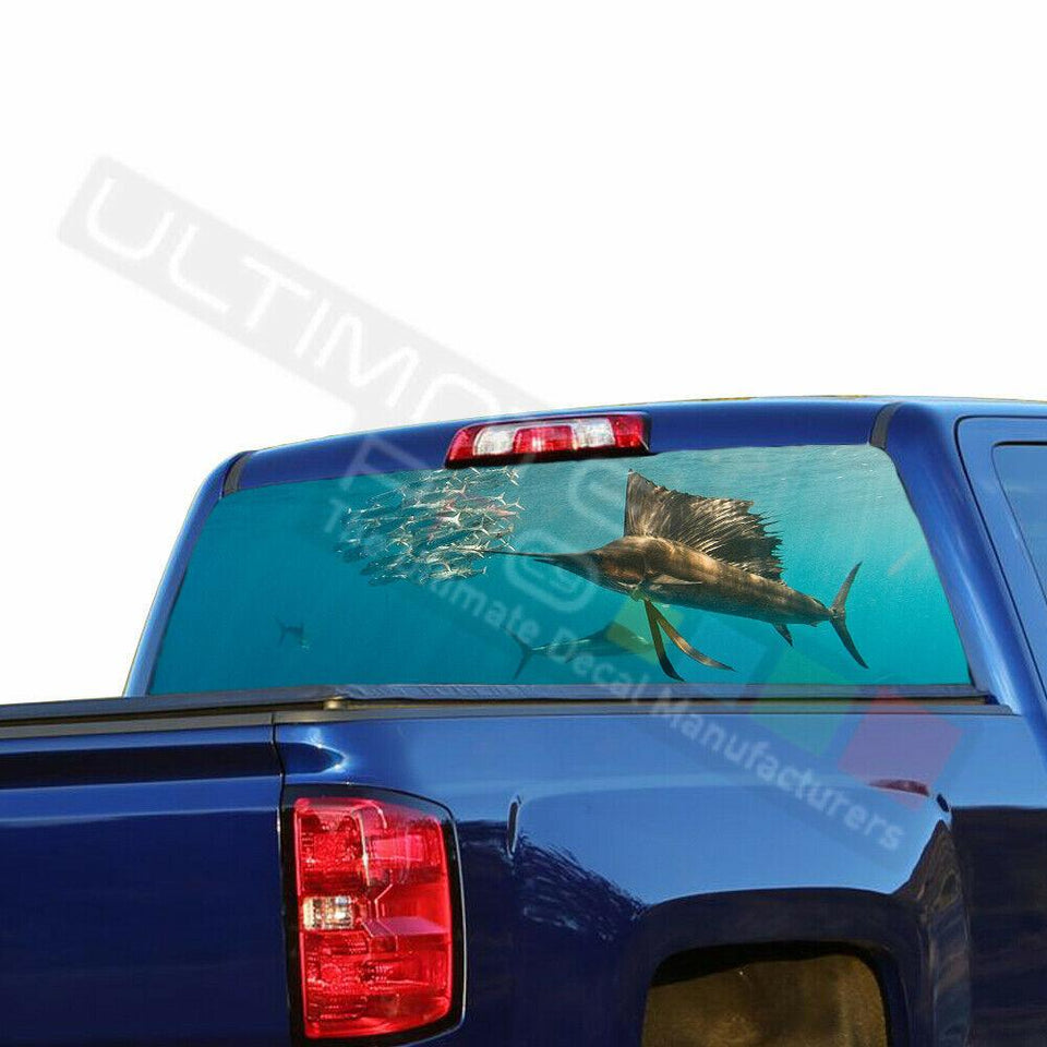 Fishing design Rear Window See Thru Stickers Perforated for Chevrolet Silverado