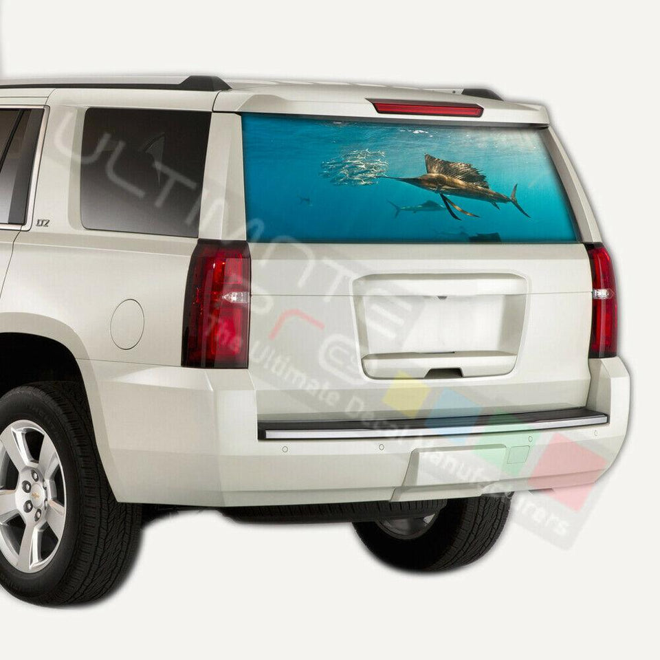 Fishing designs Rear Window CThru Stickers Perforated for Chevrolet Tahoe 2020