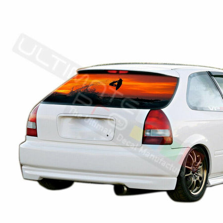 Fishing Designs Rear Window See Thru Stickers Perforated for Honda Civic 1996