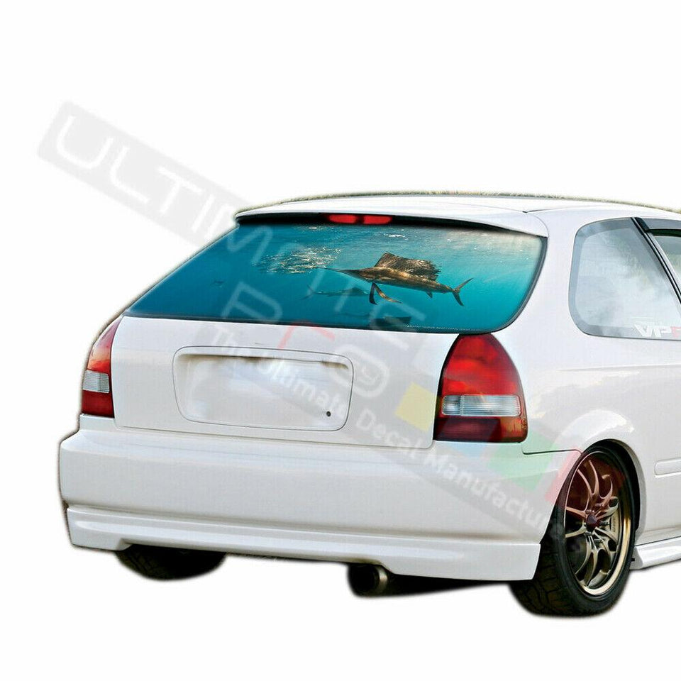 Fishing Designs Rear Window See Thru Stickers Perforated for Honda Civic 1996