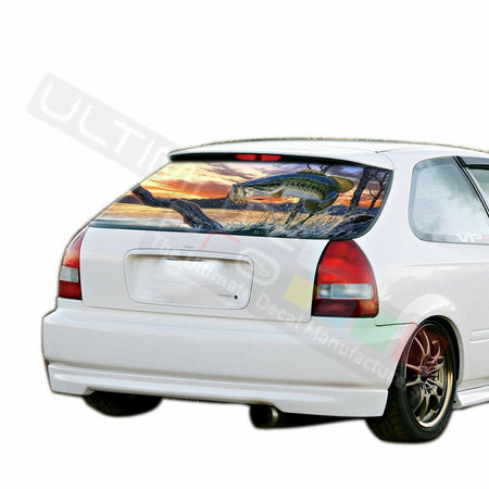 Fishing Designs Rear Window See Thru Stickers Perforated for Honda Civic 1996