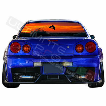 Fishing Designs Window See Thru Stickers Perforated for Nissan Skyline 2019 2020