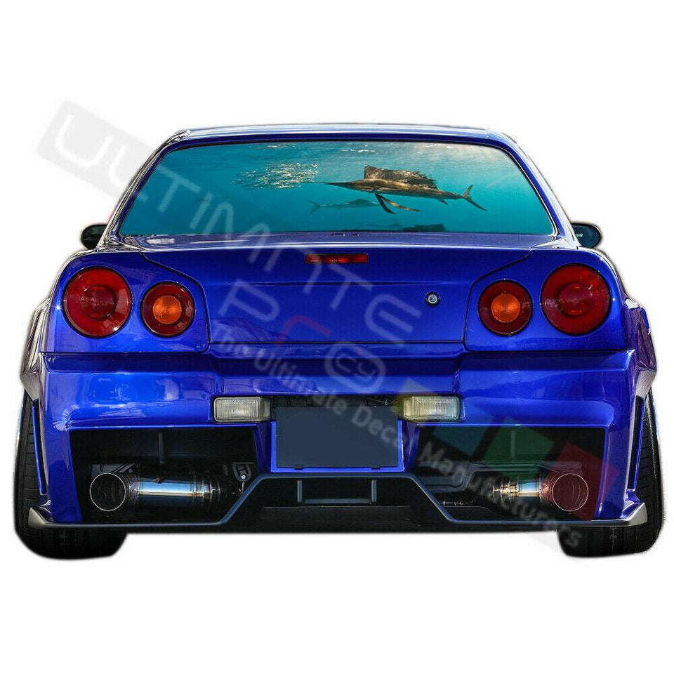 Fishing Designs Window See Thru Stickers Perforated for Nissan Skyline 2019 2020