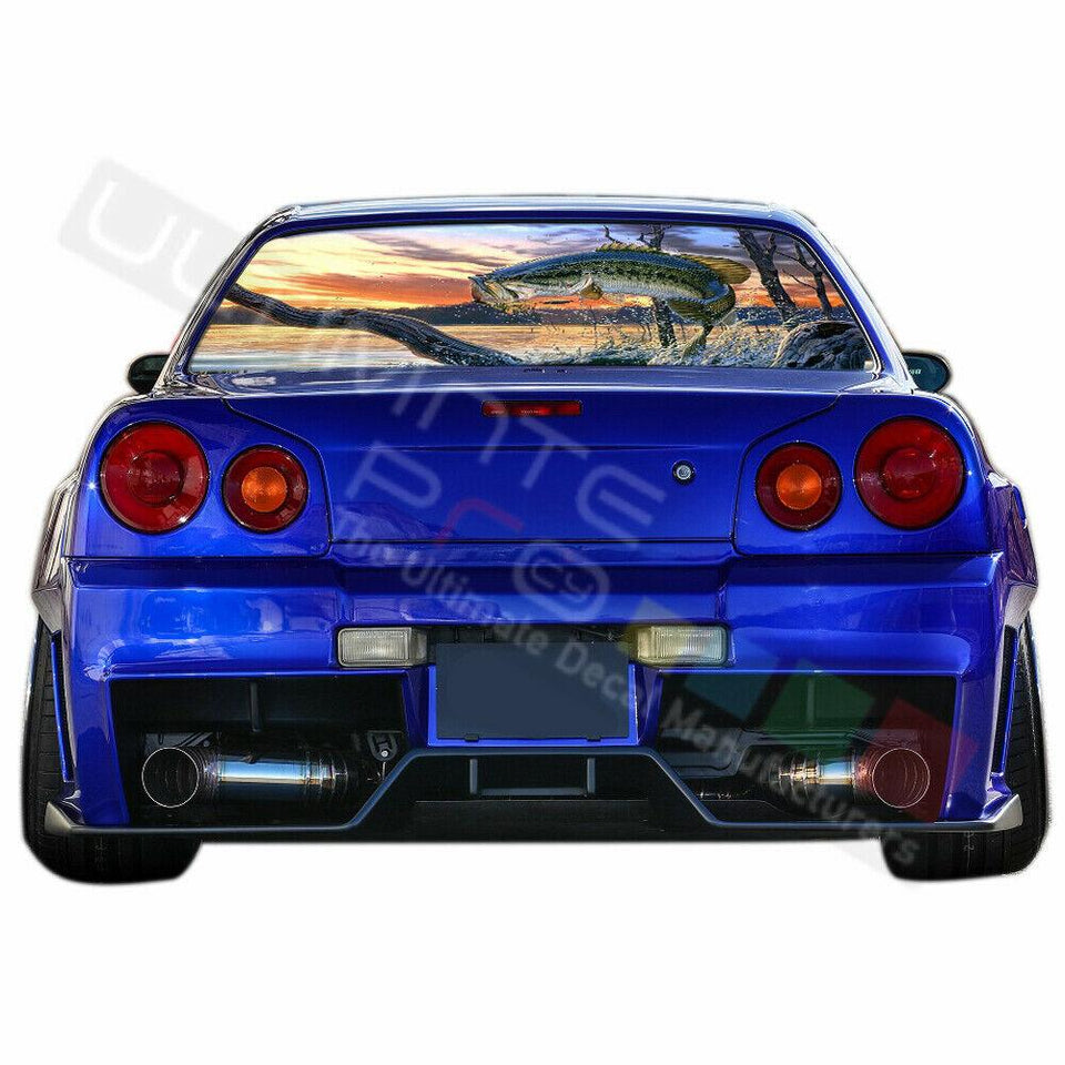 Fishing Designs Window See Thru Stickers Perforated for Nissan Skyline 2019 2020