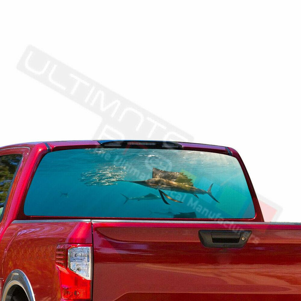 Fishing Designs Window See Thru Stickers Perforated for Nissan Titan 2017 2018