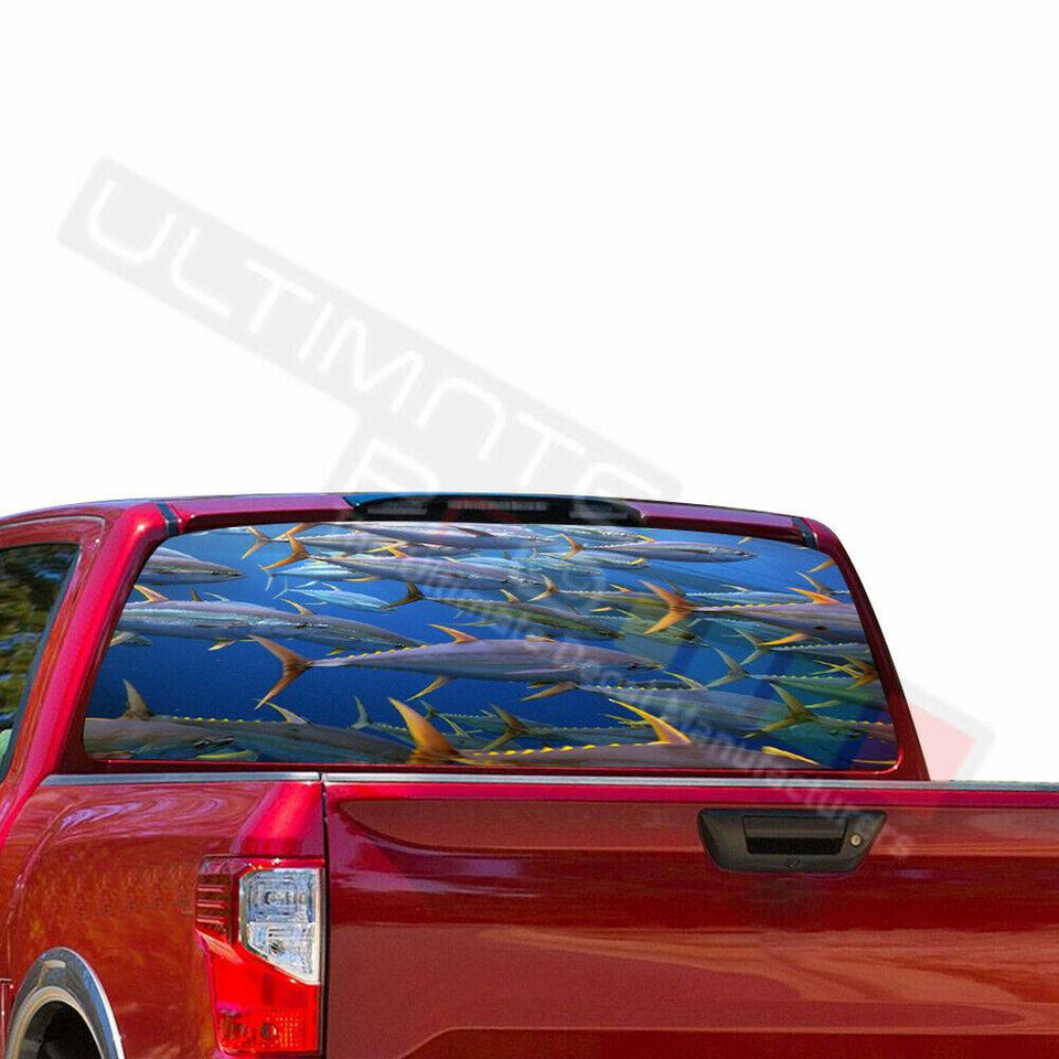 Fishing Designs Window See Thru Stickers Perforated for Nissan Titan 2017 2018