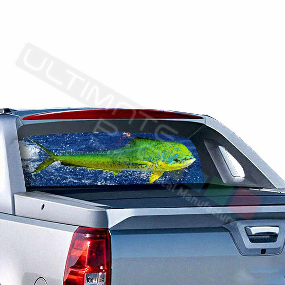 Fishings Design Rear Window See Thru Sticker Perforated for Chevrolet Avalanche